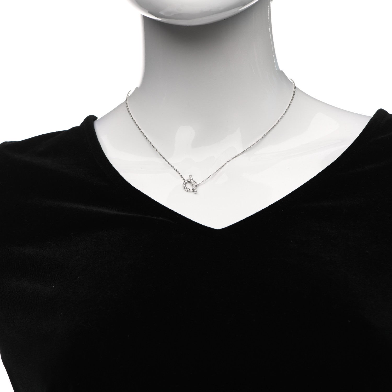 Hermes 18K White Gold Diamond Finesse Pendant Necklace 2 of 5