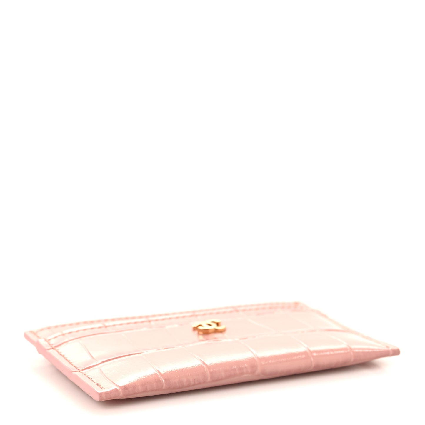 Calfskin Crocodile Embossed Crococo Card Holder Light Pink