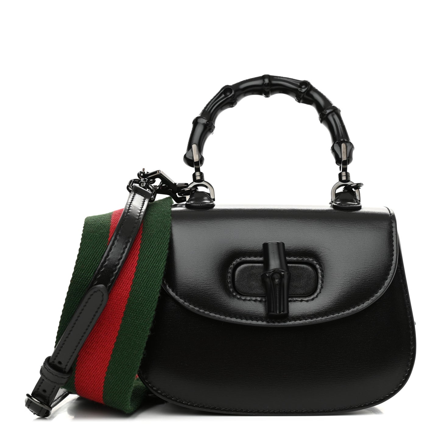 Boarded Dyana Lux Calfskin Web Monochrome Mini Bamboo 1947 Top Handle Bag Black