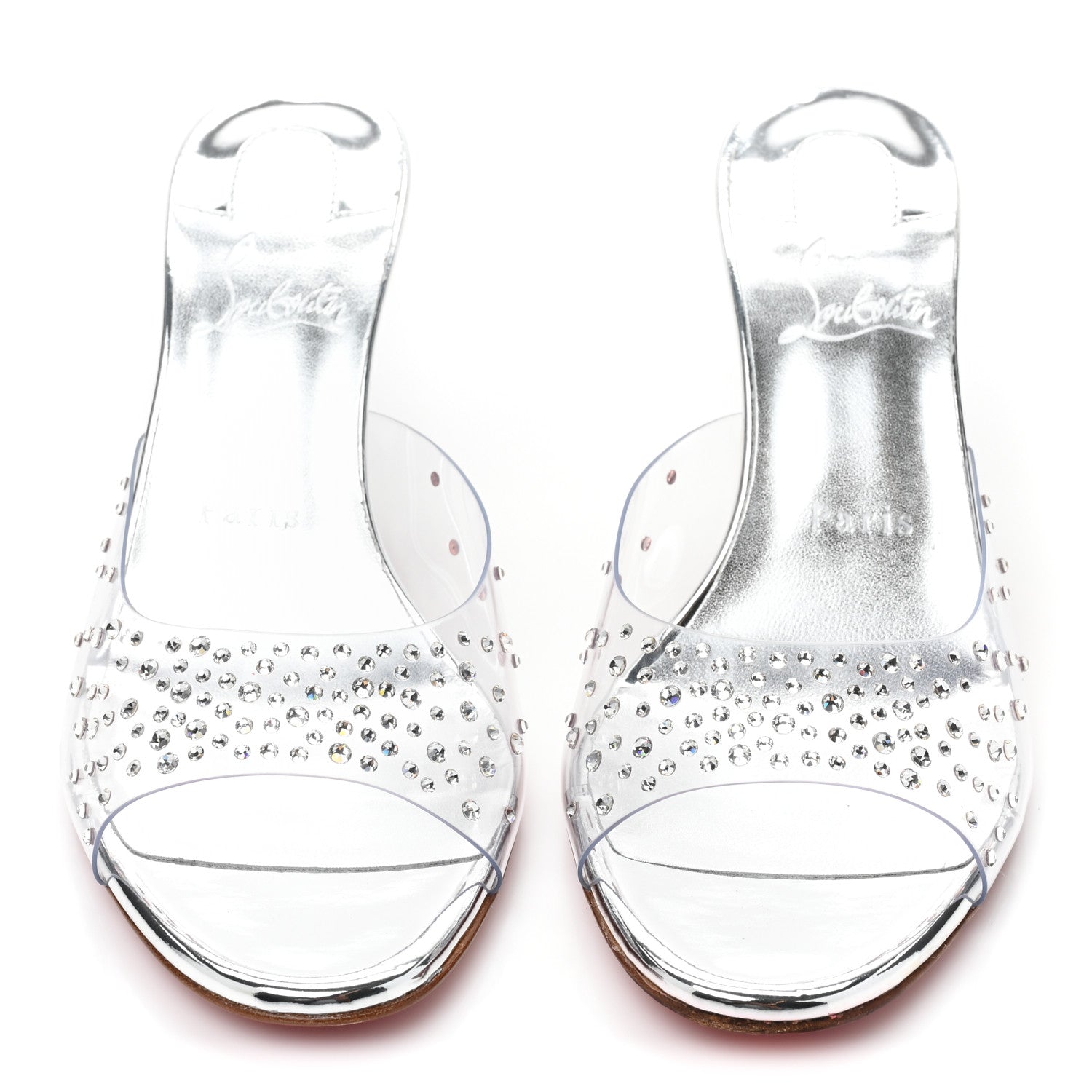 Christian Louboutin PVC Crystal Degramule Strass 85 Mules 37.5 Silver 3 of 10
