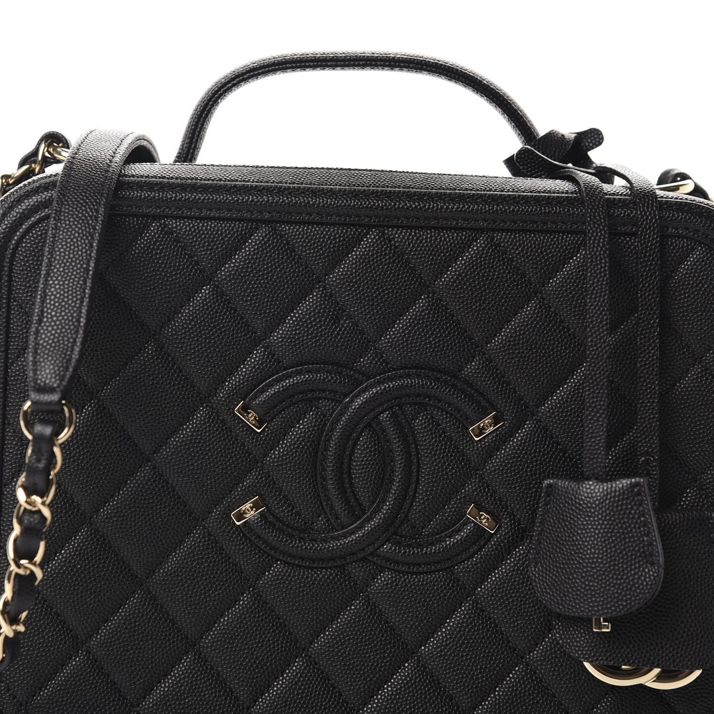 Caviar Quilted Large CC Filigree Vanity Case Black