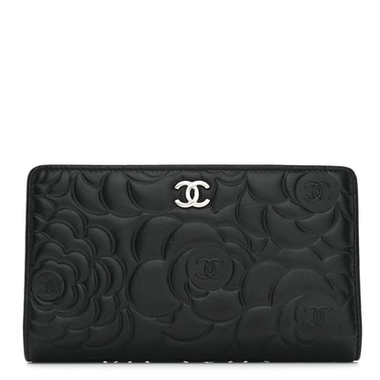 Chanel Lambskin Camellia Embossed Yen Wallet Black 1 of 13