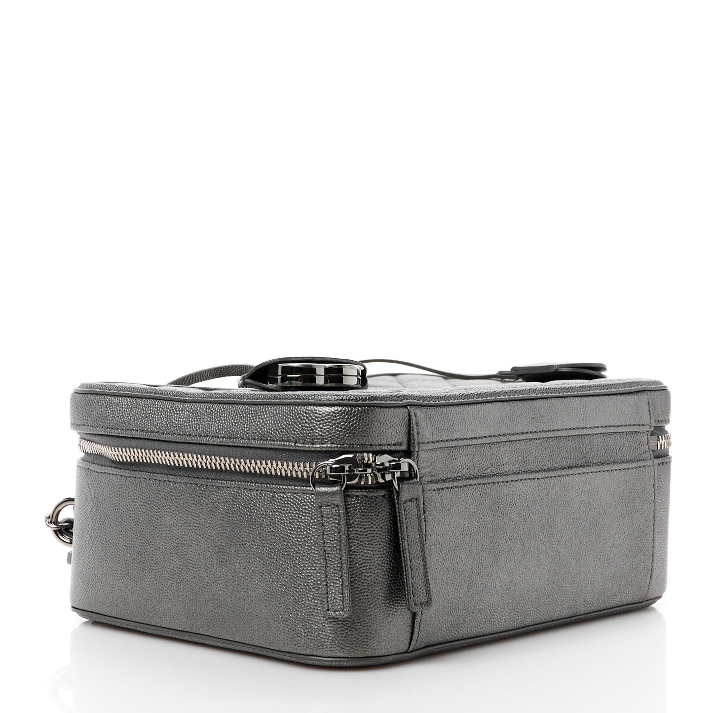 Metallic Caviar Quilted Medium CC Filigree Vanity Case Dark Silver