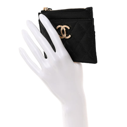 Chanel Caviar Quilted Striated Zip Card Holder Wallet Black 2 of 8