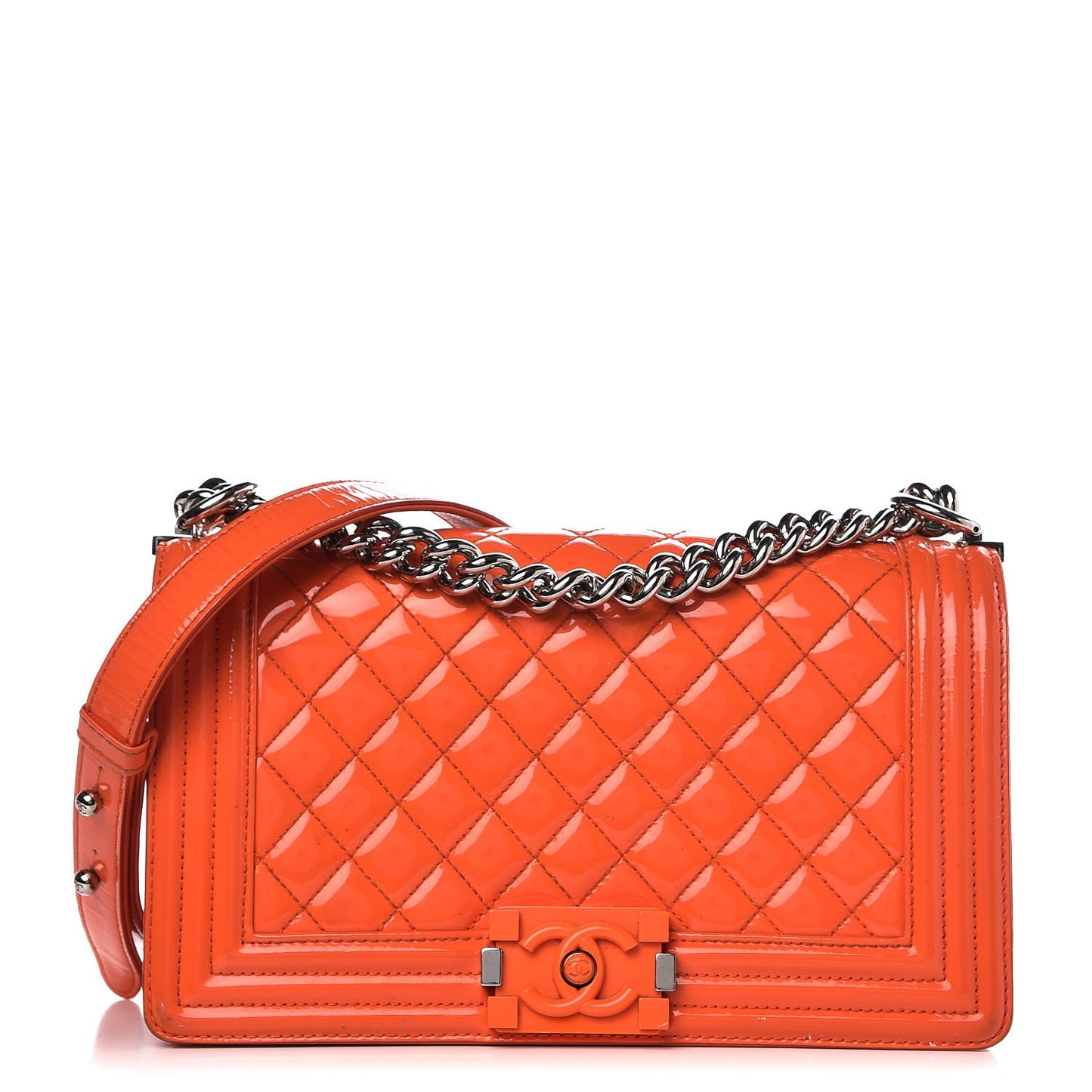 Patent Quilted Medium Plexiglass Boy Flap Orange
