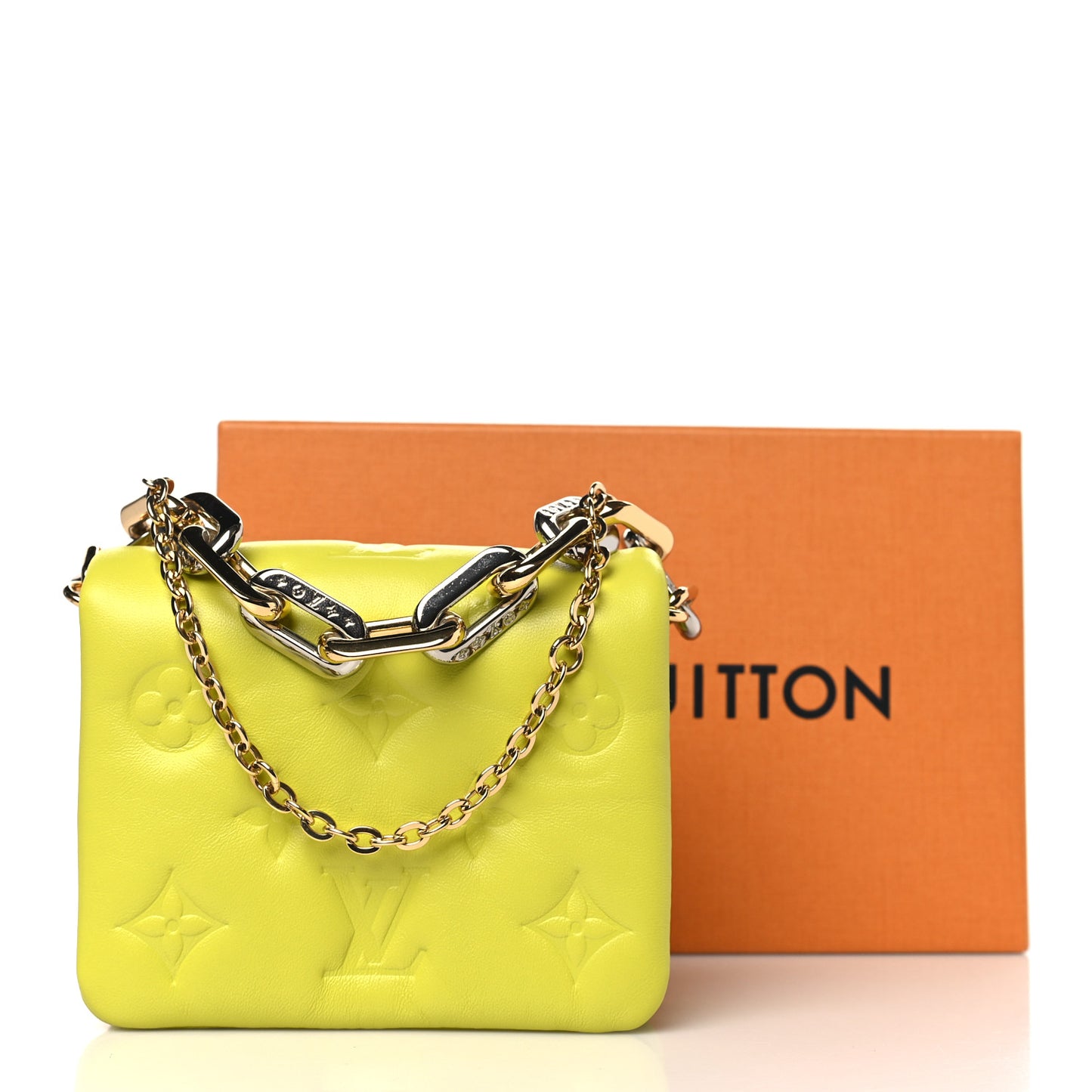 Lambskin Embossed Monogram Coussin Belt Vert Acide