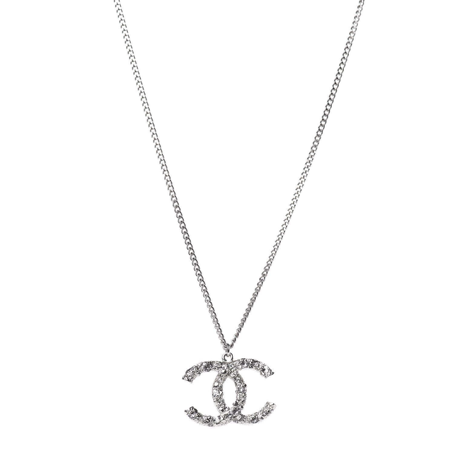 Chanel Crystal Large CC Necklace Silver 1 of 5