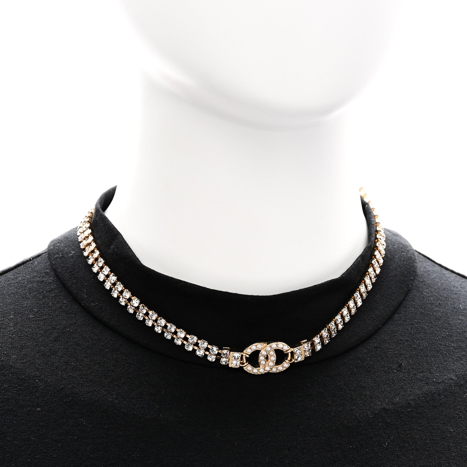 Chanel Crystal Pearl CC Choker Necklace Gold 2 of 6