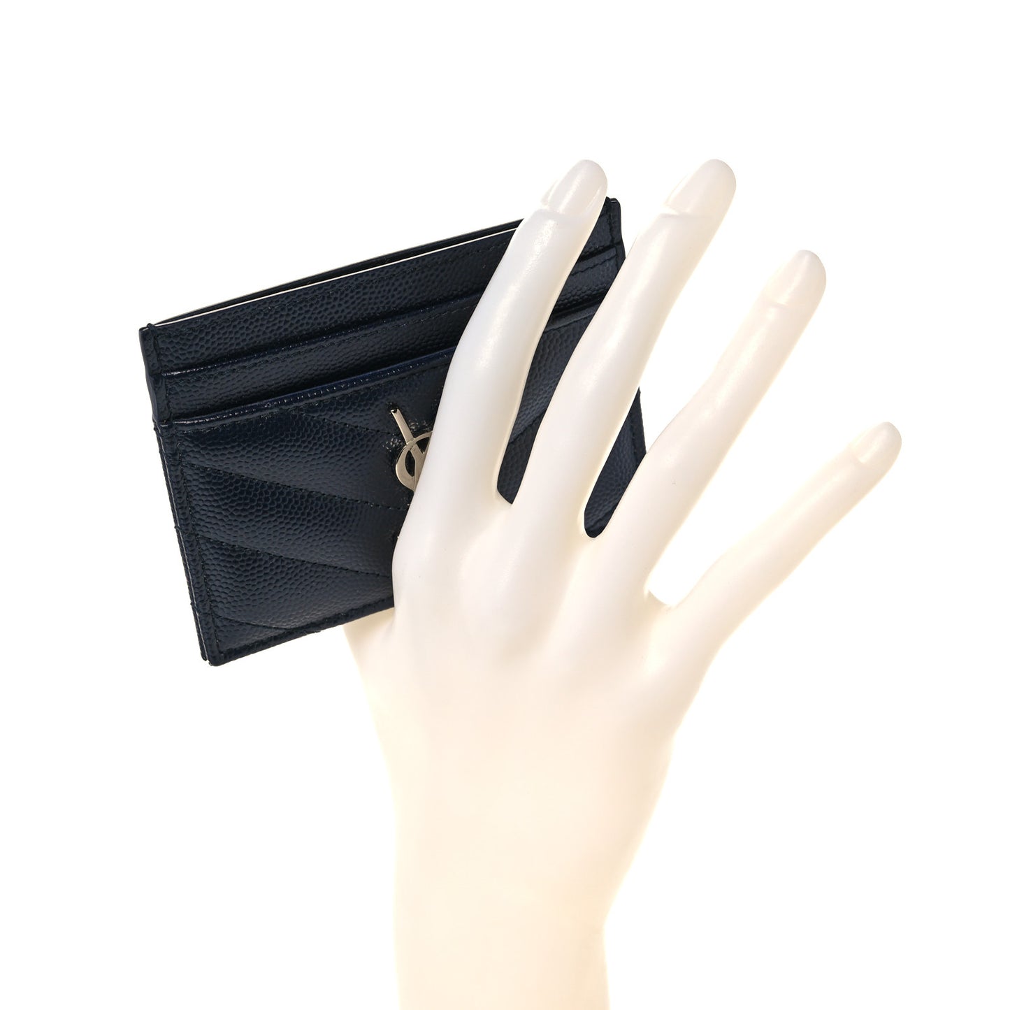 Grain De Poudre Matelasse Monogram Chevron Credit Card Case Deep Marine