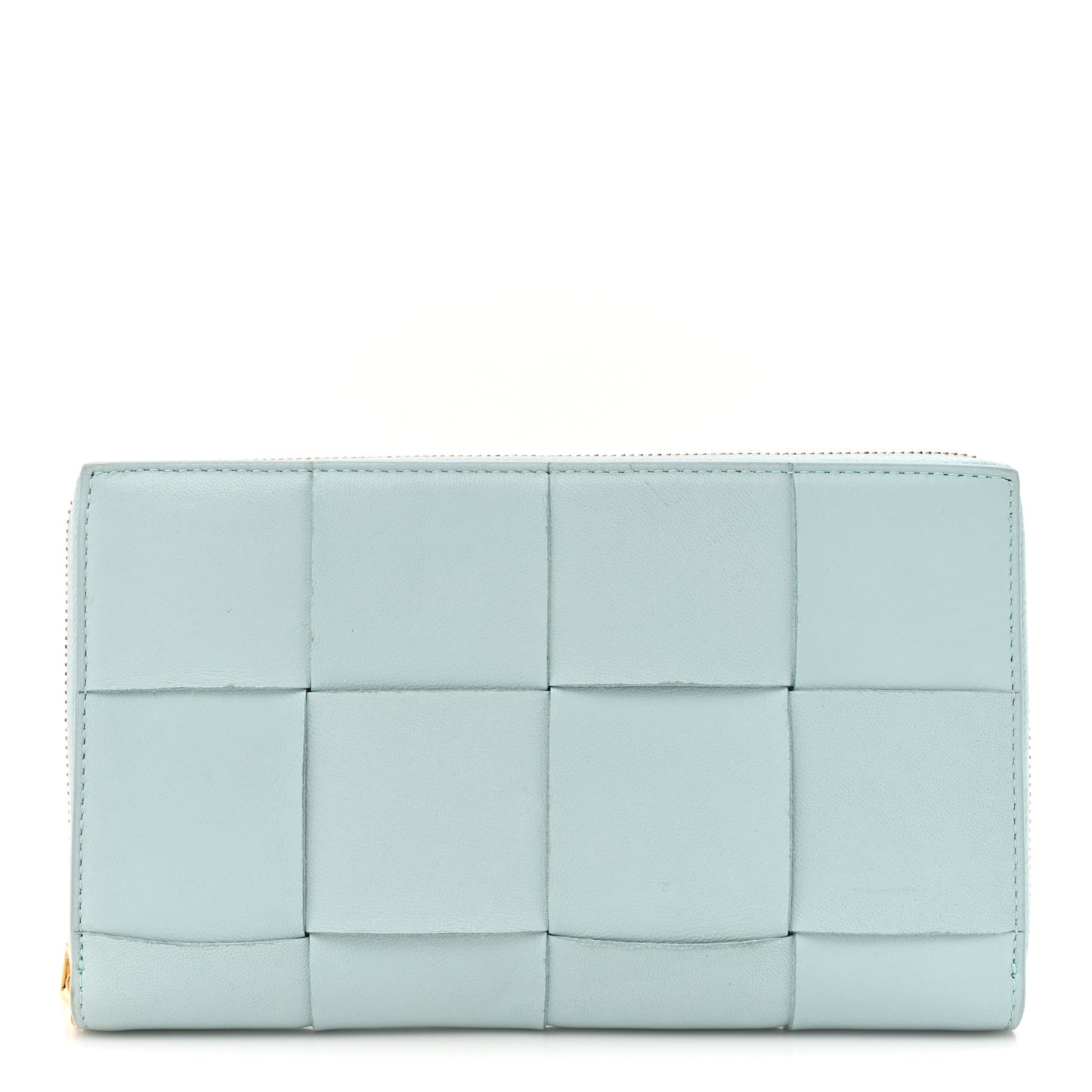 Shiny Calfskin Maxi Intreccio Zip Around Wallet Teal Washed