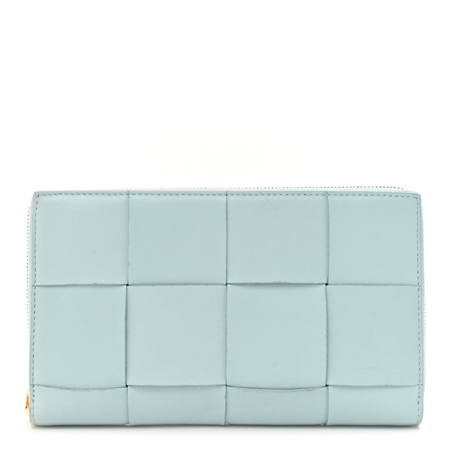 Bottega Veneta Shiny Calfskin Maxi Intreccio Zip Around Wallet Teal Washed 1 of 12