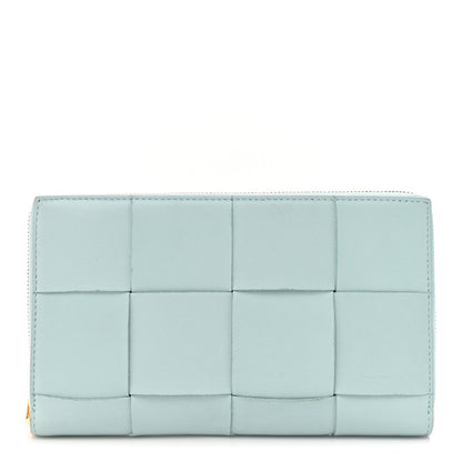 Bottega Veneta Shiny Calfskin Maxi Intreccio Zip Around Wallet Teal Washed 1 of 12