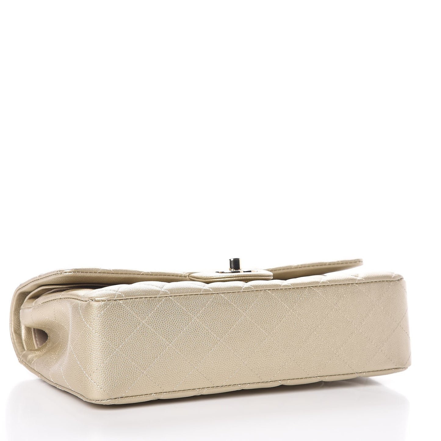 Metallic Caviar Quilted Medium Double Flap Light Gold