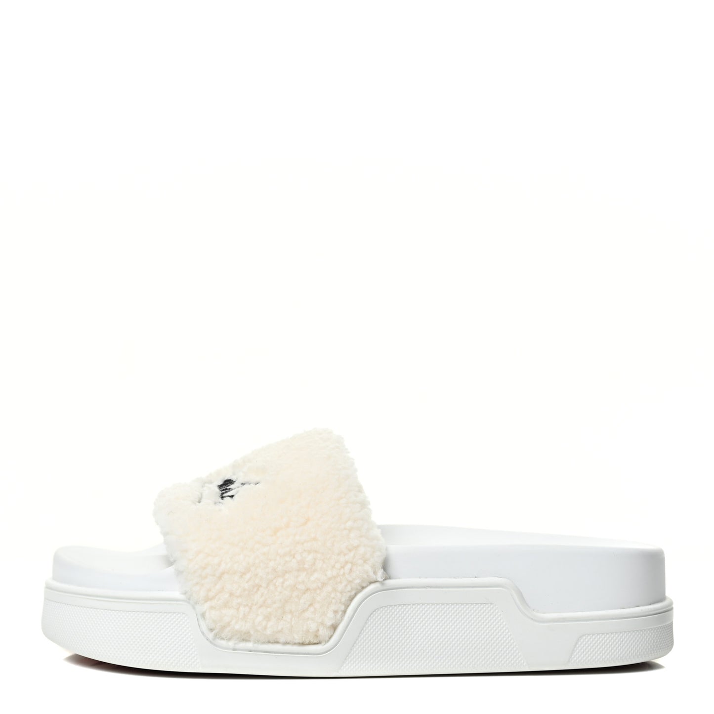 Faux Shearling Embroidered Pool Donna Flat Slide Sandals 35 White