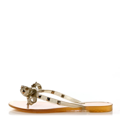 Valentino Garavani PVC Jelly Glitter Rockstud Bow Thong Sandals 37 Gold 1 of 7
