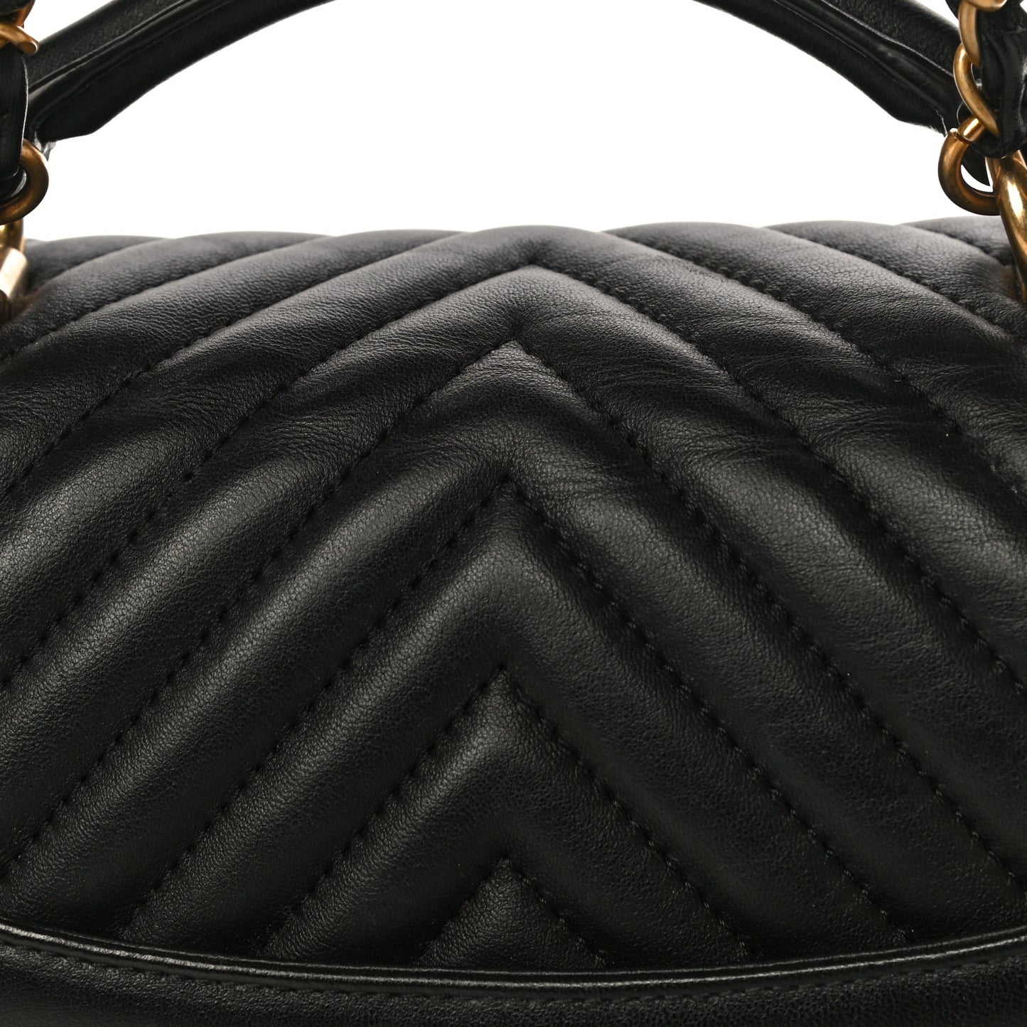 Lambskin Reverse Chevron Quilted Round Top Handle Flap Black
