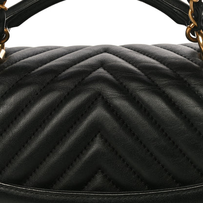 Chanel Lambskin Reverse Chevron Quilted Round Top Handle Flap Black 16 of 18
