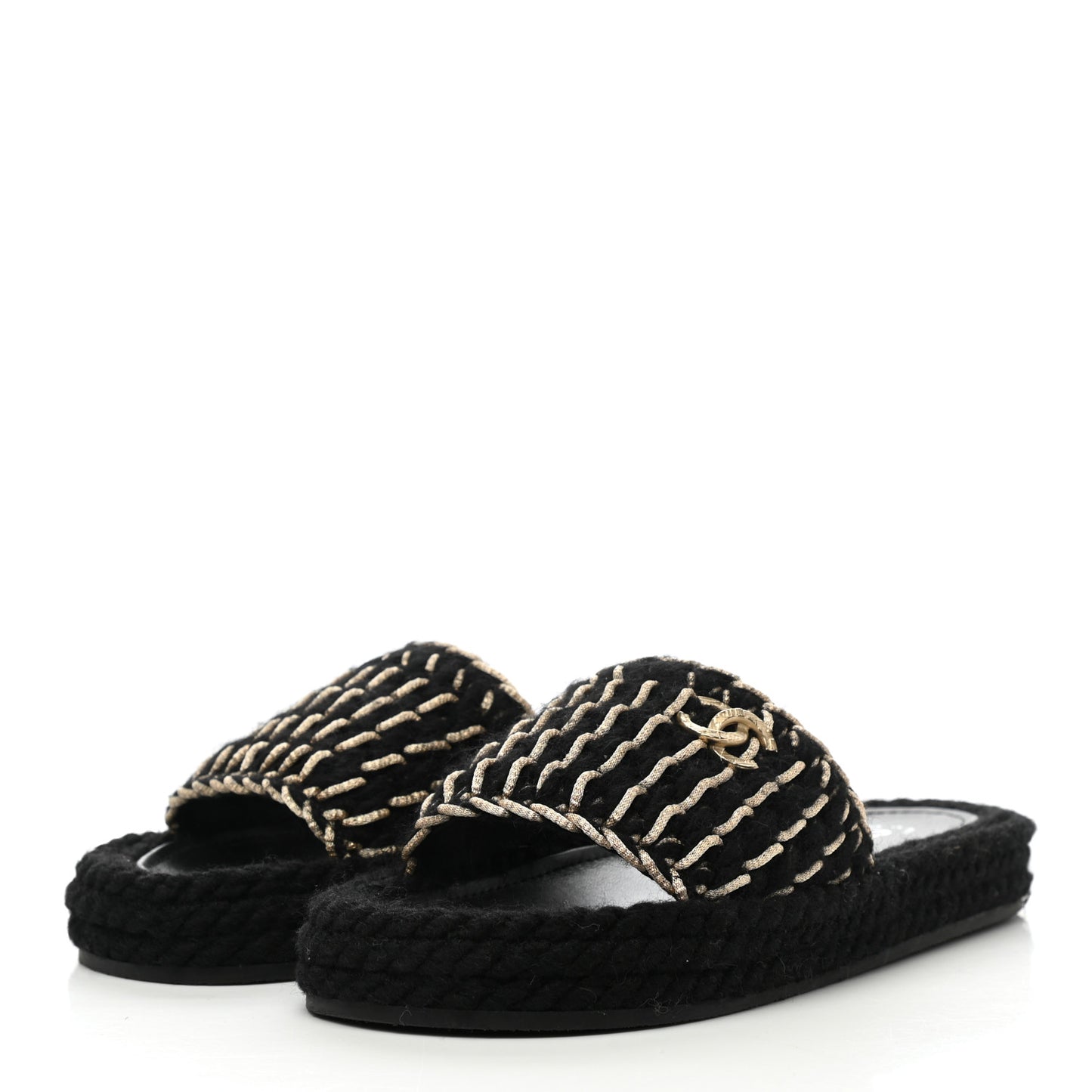 Knit Braided Slide Sandals 38 Black