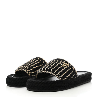 Chanel Knit Braided Slide Sandals 38 Black 3 of 9