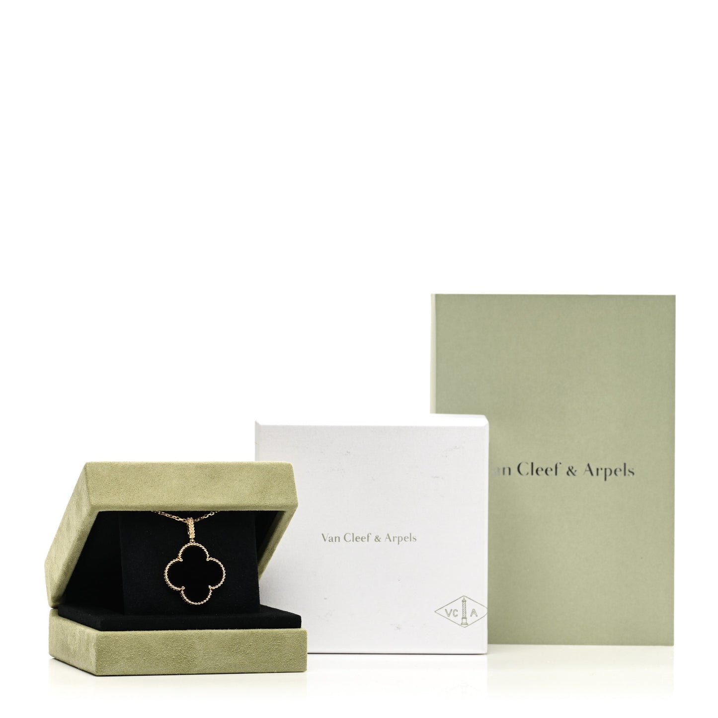18K Yellow Gold Black Onyx Magic Alhambra Pendant Necklace