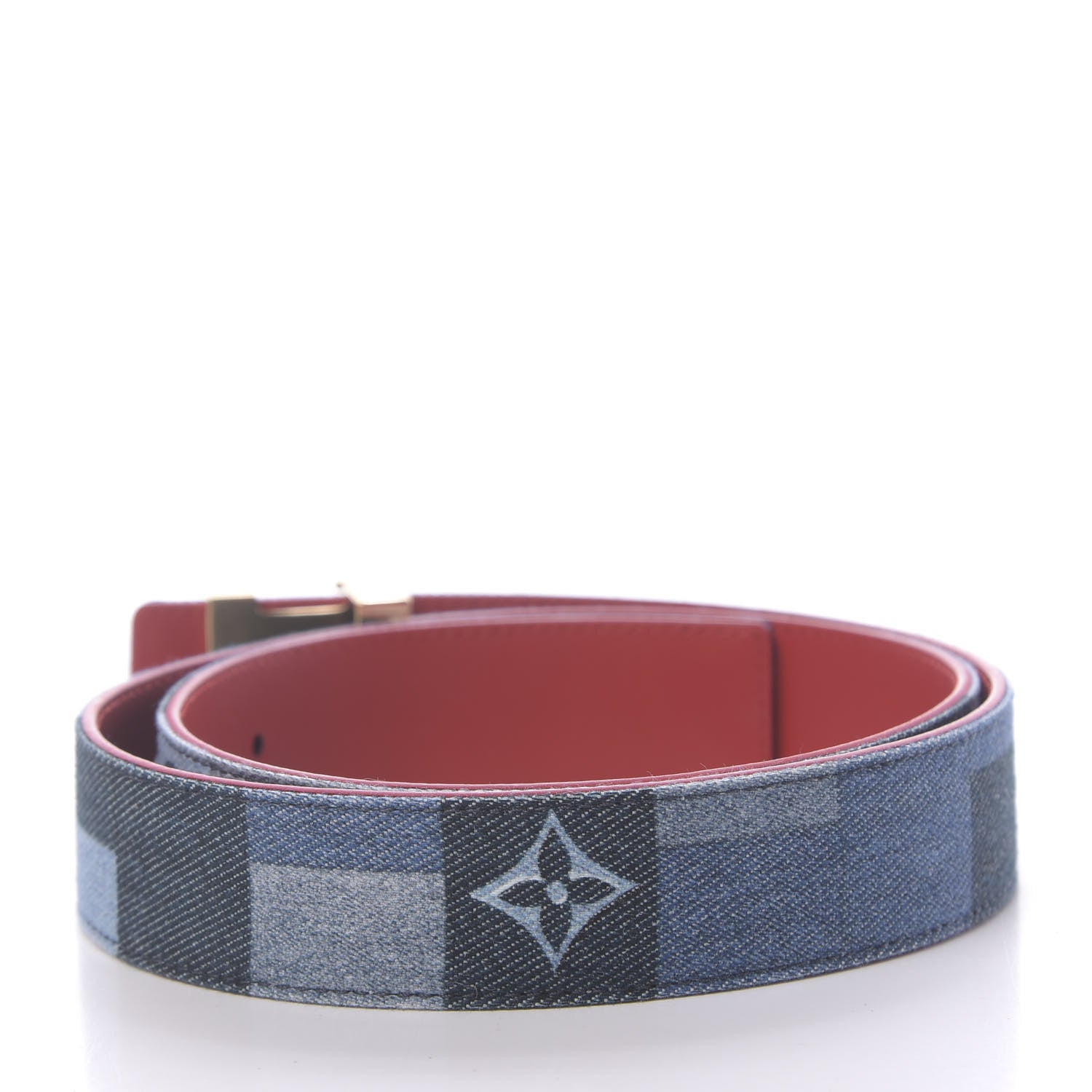 Louis Vuitton Denim Damier Monogram Patchwork 30mm Iconic Reversible Belt 80 32 Blue Rouge 2 of 7