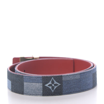 Louis Vuitton Denim Damier Monogram Patchwork 30mm Iconic Reversible Belt 80 32 Blue Rouge 2 of 7