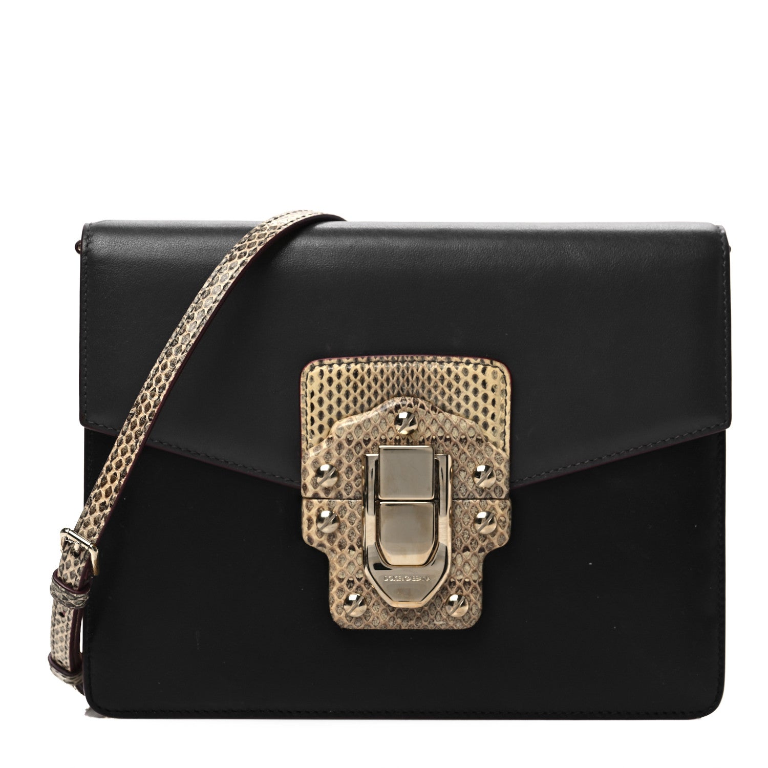 Dolce & Gabbana Calfskin Snakeskin Lucia Shoulder Bag Black 1 of 8