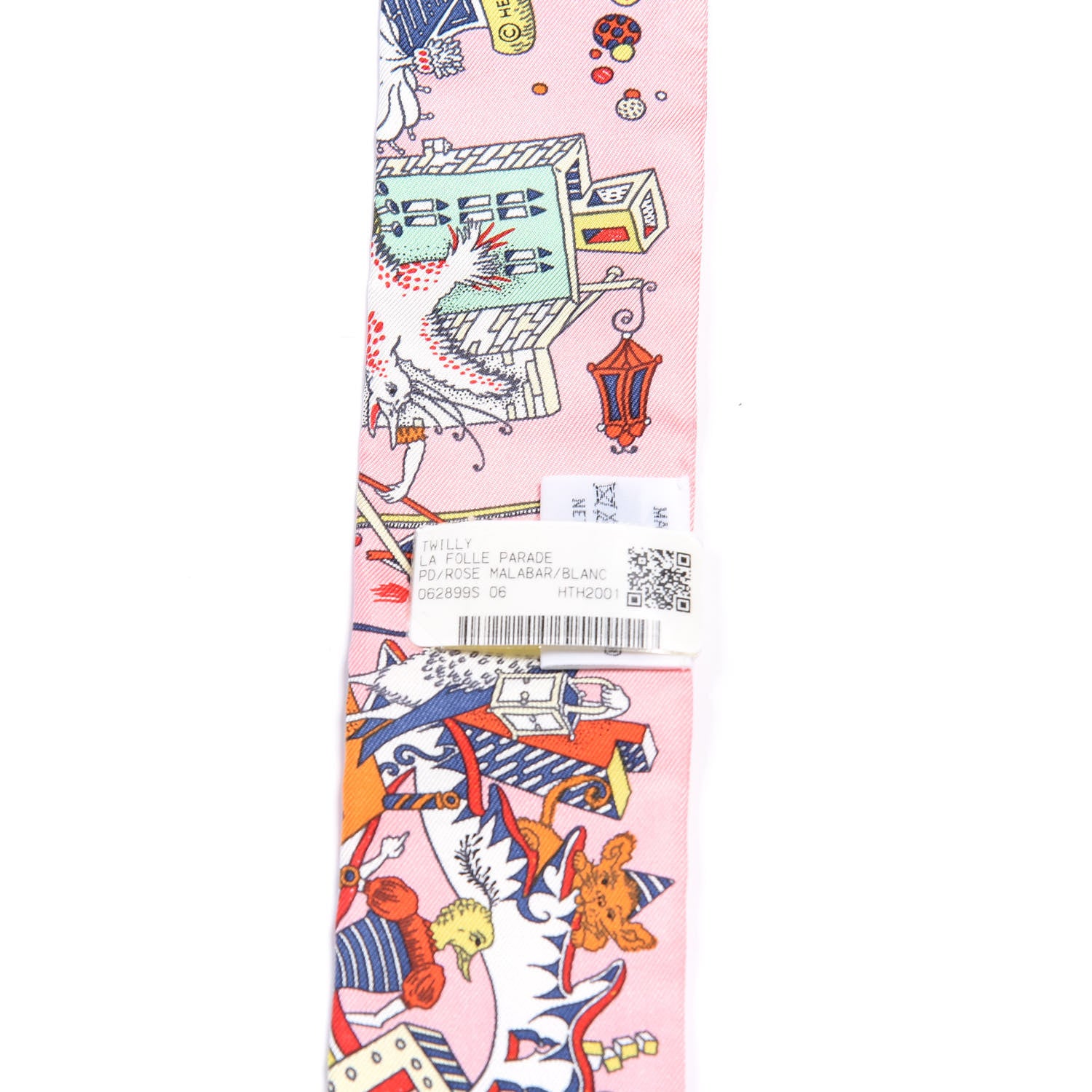 Hermes Silk La Folle Parade Twilly Rose Malabar White 4 of 4