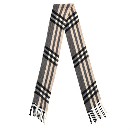 Burberry Cashmere Check Fringe Skinny Scarf Beige 3 of 4