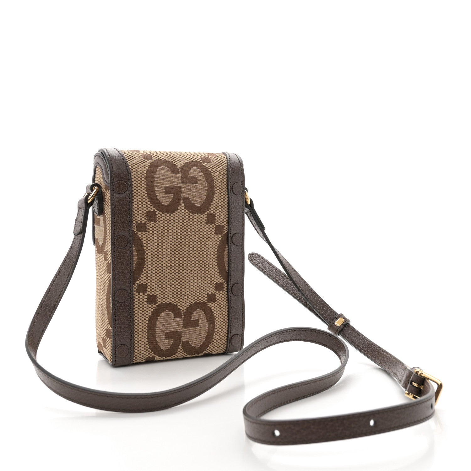 Gucci Monogram Jumbo GG Textured Dollar Calfskin Mini Horsebit 1955 Crossbody Bag Camel Ebony New Acero 3 of 11