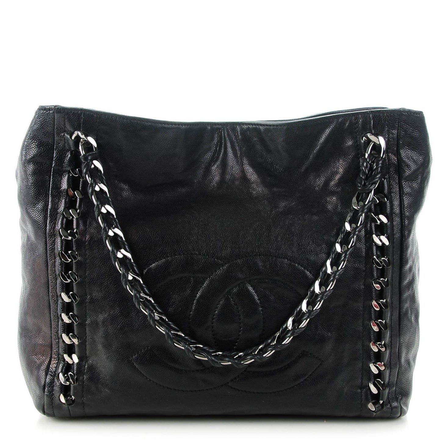 Glazed Caviar Modern Chain Tote Black