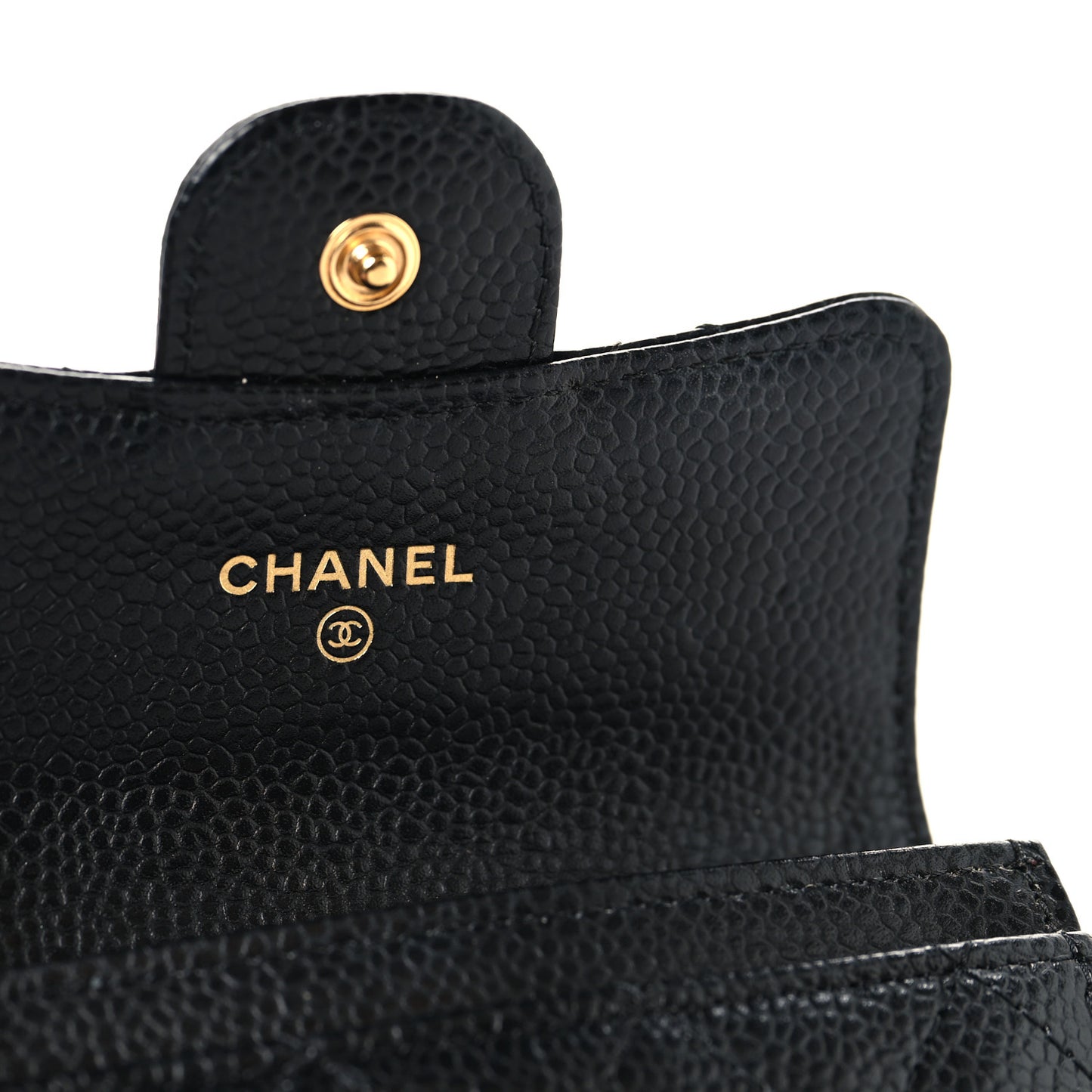 Caviar Quilted Flap Card Holder Wallet Black
