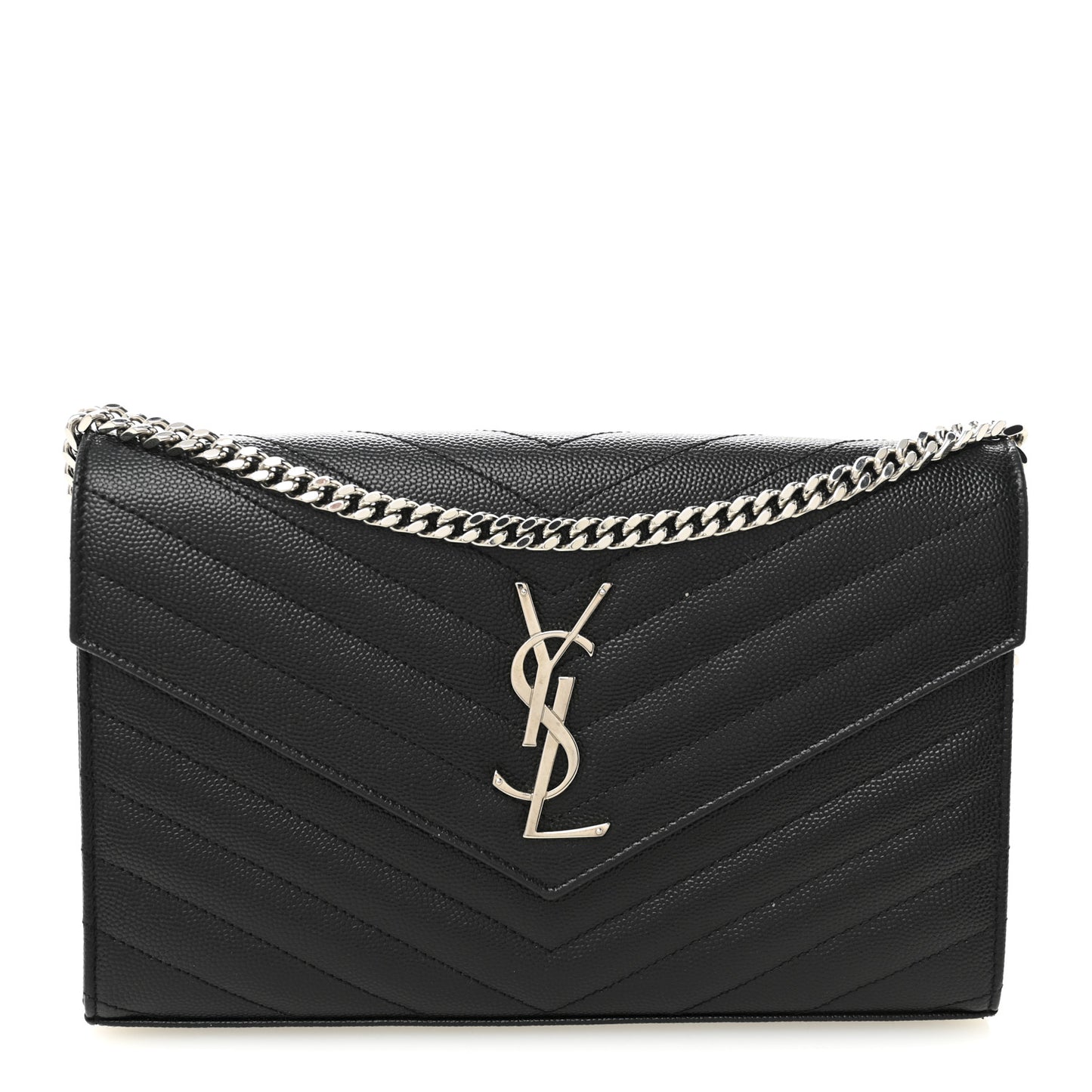 Grain De Poudre Matelasse Chevron Monogram Chain Wallet Black
