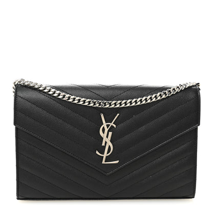 Saint Laurent Grain De Poudre Matelasse Chevron Monogram Chain Wallet Black 1 of 9