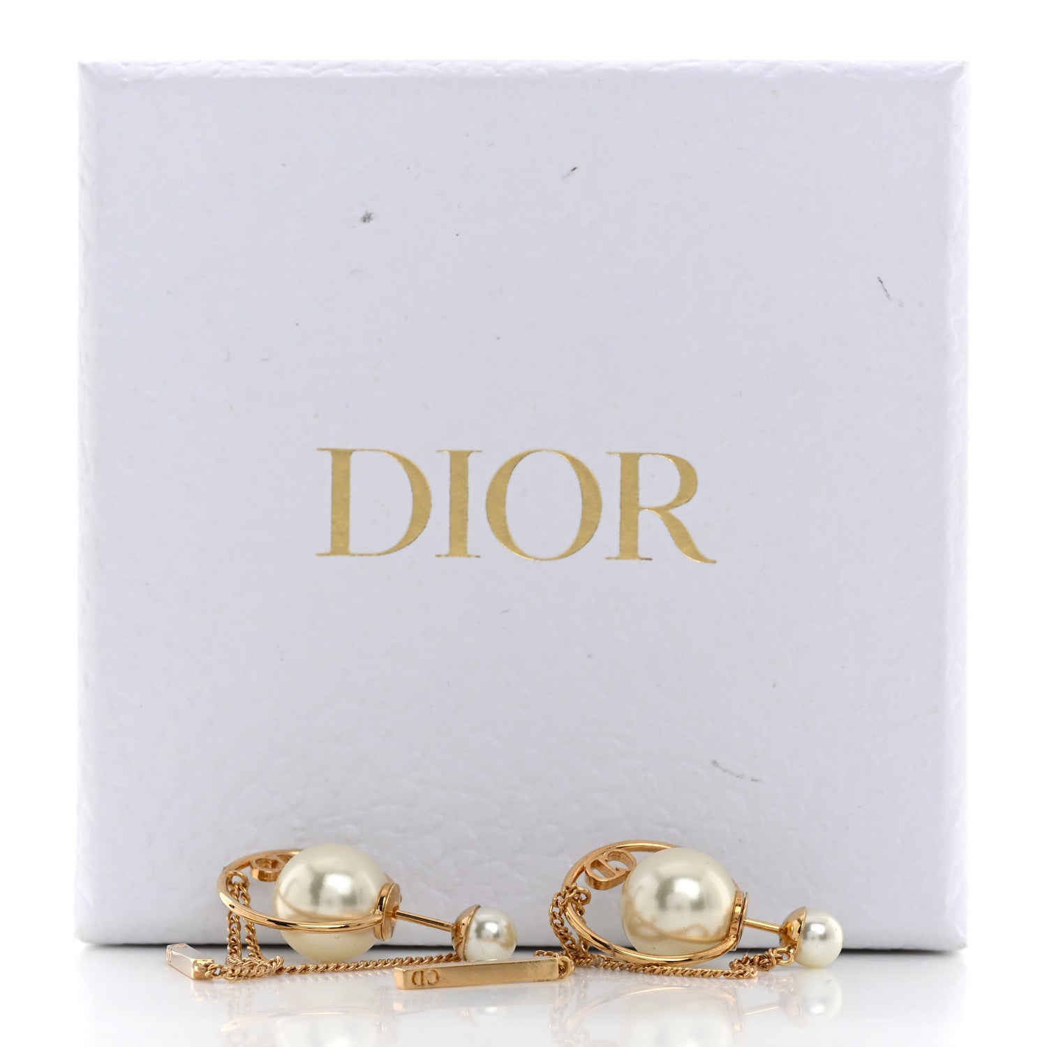 Christian Dior Pearl Tribales Dangle Chain Earrings Gold 5 of 5