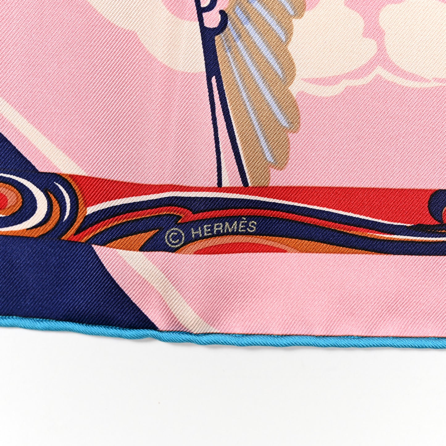 Silk De la Mer Au Ciel Scarf 90 Marron Vieux Rose Bleu