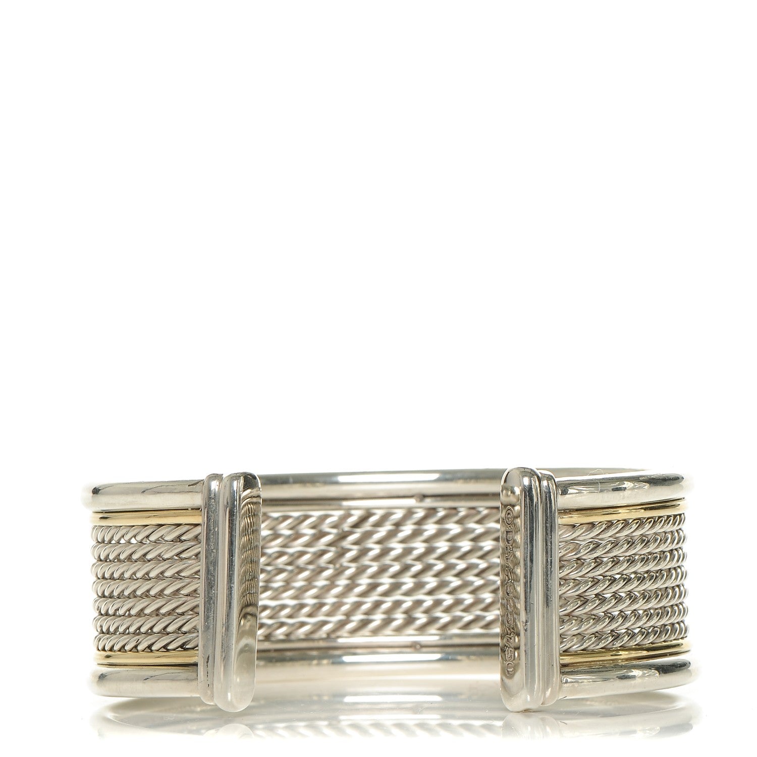 David Yurman Sterling Silver 18K Yellow Gold 23mm Cable Cuff 1 of 4