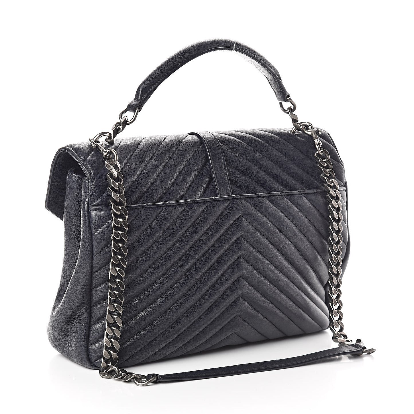 Sheepskin Matelasse Chevron Monogram Large College Satchel Deep Marine