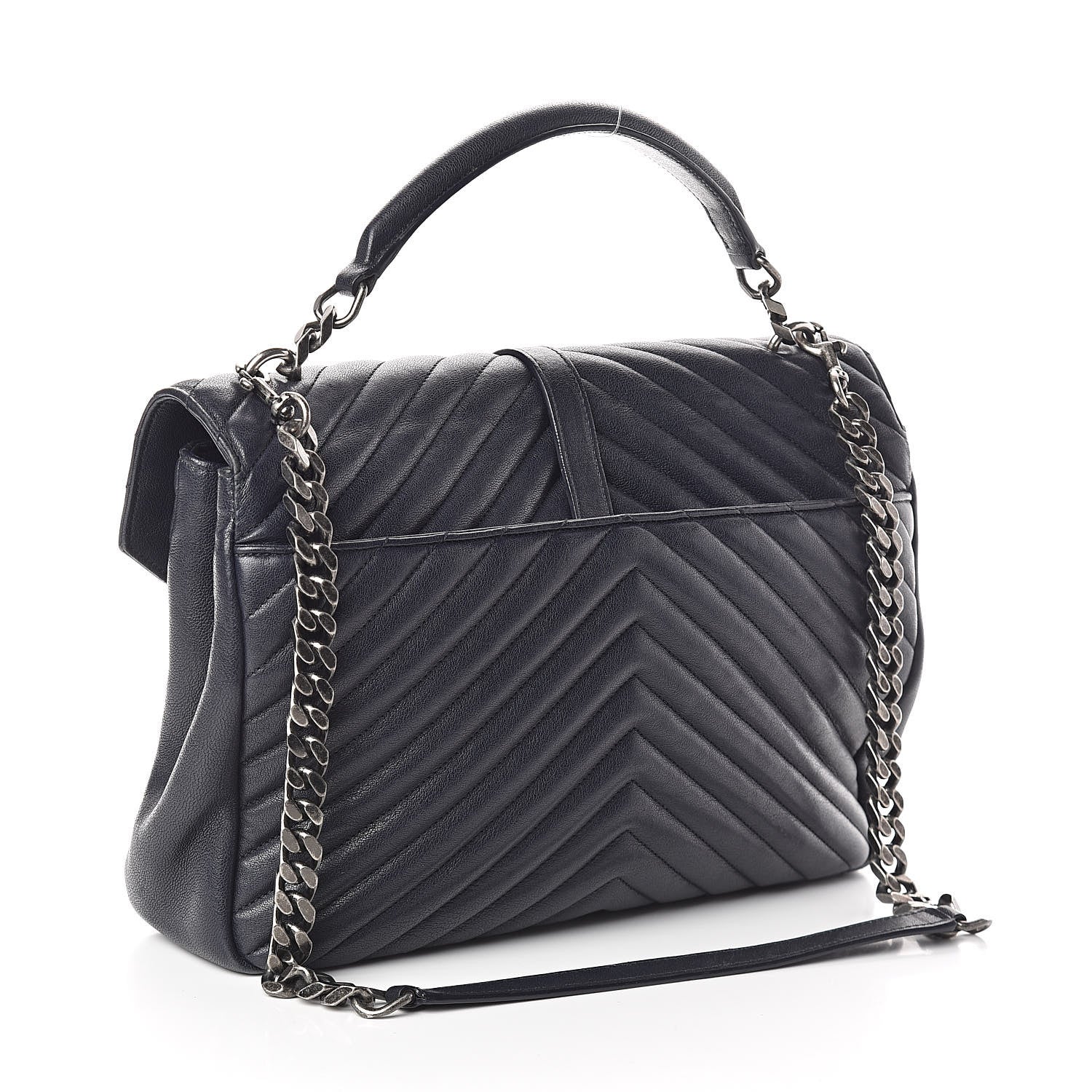 Saint Laurent Sheepskin Matelasse Chevron Monogram Large College Satchel Deep Marine 3 of 13