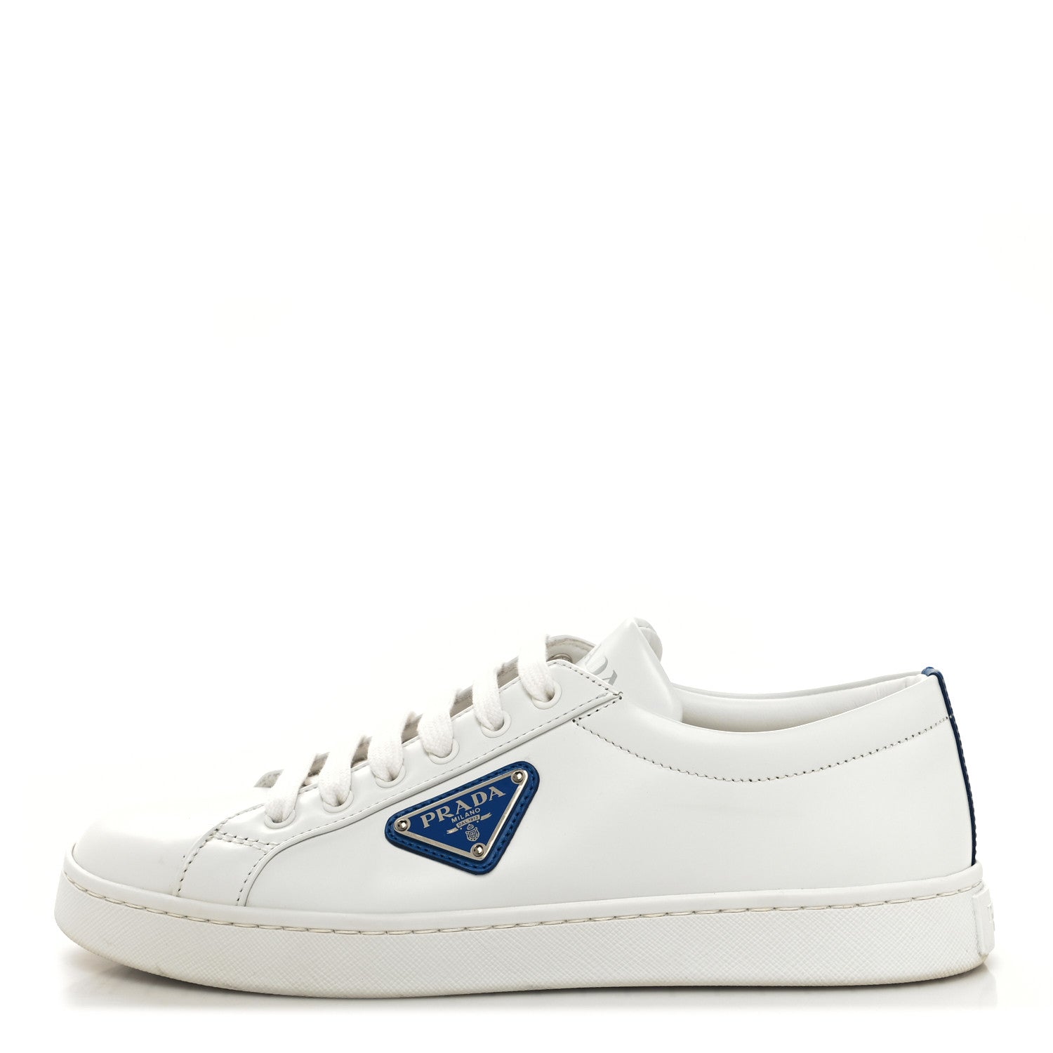 Prada Spazzolato Rois Metal Triangle Logo 25mm Sneakers 37 White Cobalto 1 of 10