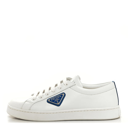 Prada Spazzolato Rois Metal Triangle Logo 25mm Sneakers 37 White Cobalto 1 of 10