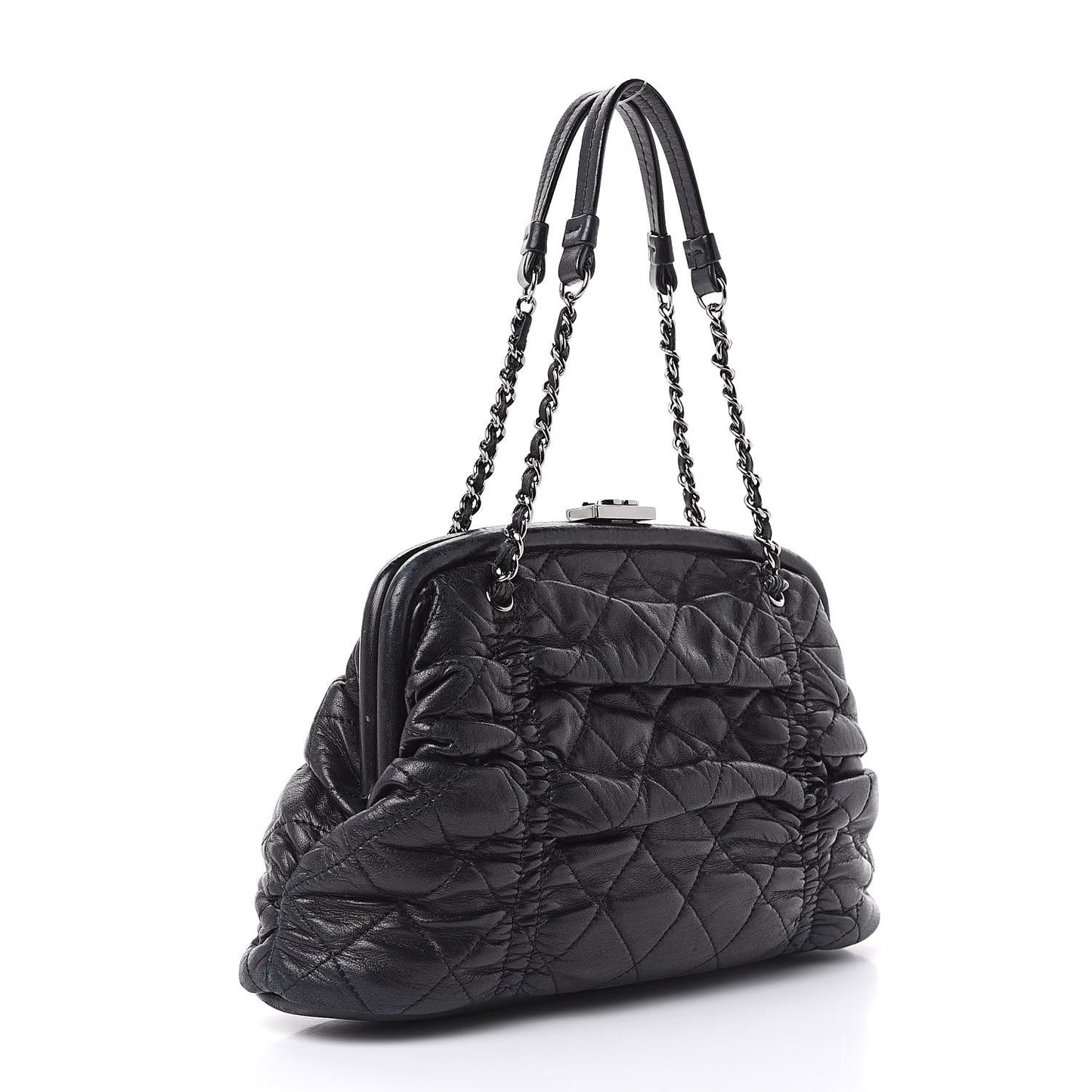 Lambskin Quilted Sharpei Frame Tote Black