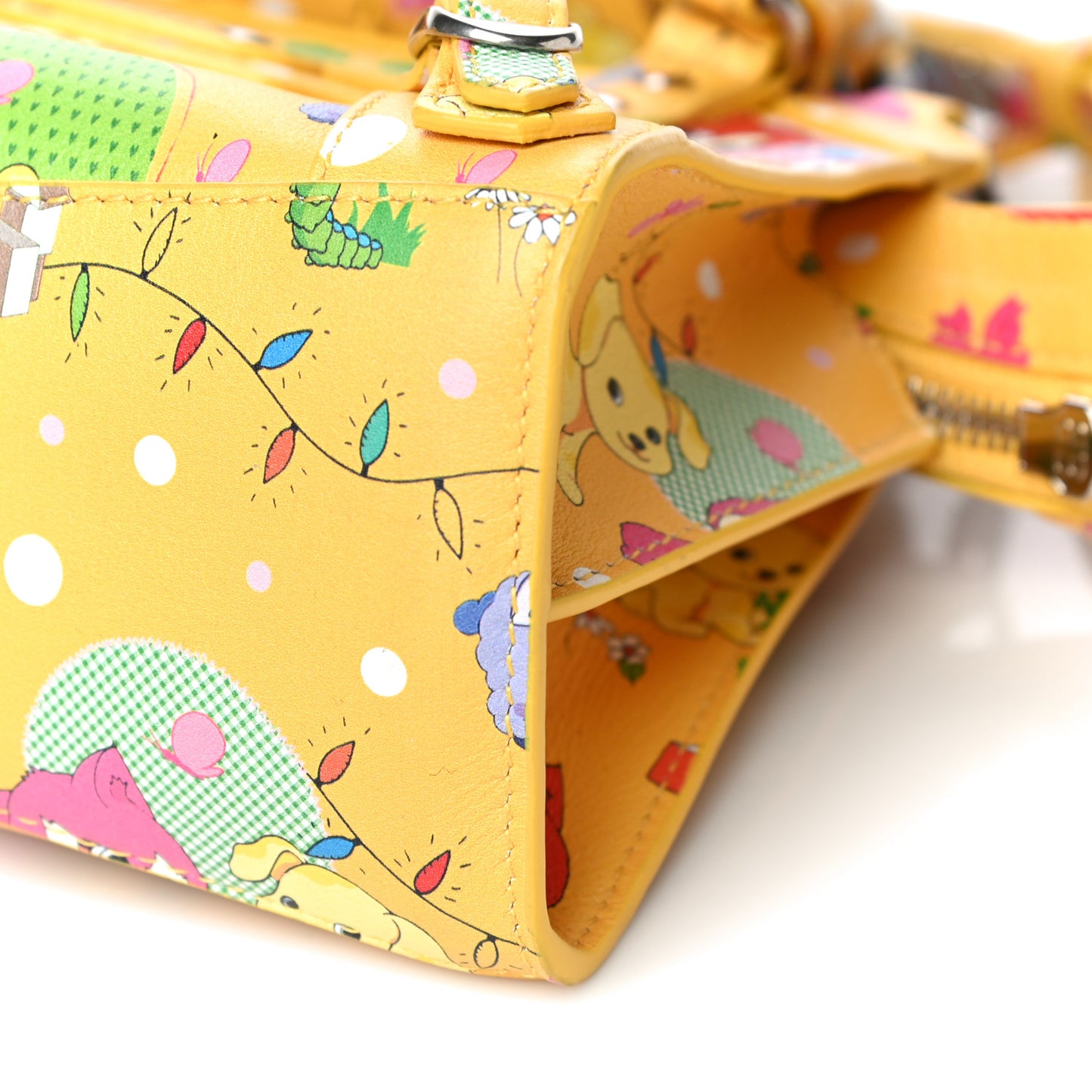 Calfskin Puppies and Friends Neo Classic Silver Hardware Mini City Puppies Yellow