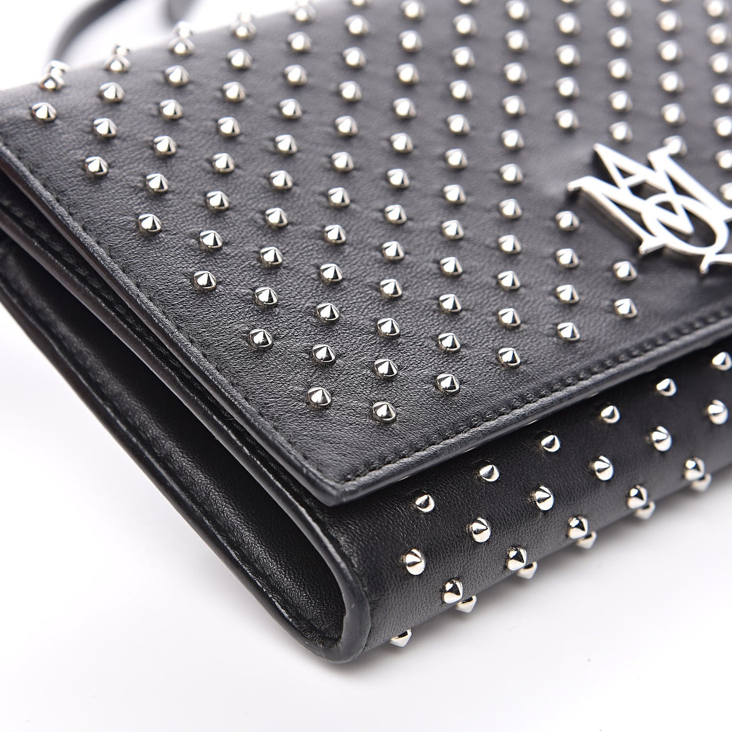 Calfskin Studded Insignia Pouch Black