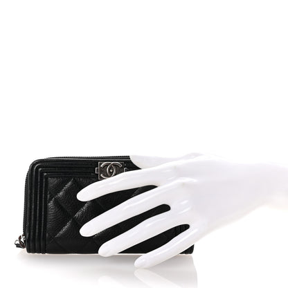 Chanel Calfskin Quilted Small Boy Zip Around Wallet Black 2 of 8