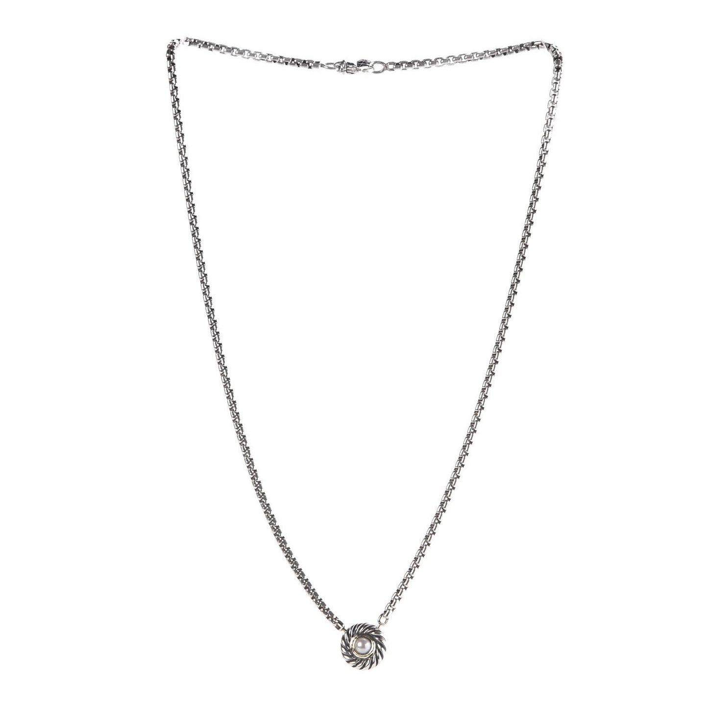 Sterling Silver 14K Yellow Gold Pearl 12mm Cookie Pendant Necklace