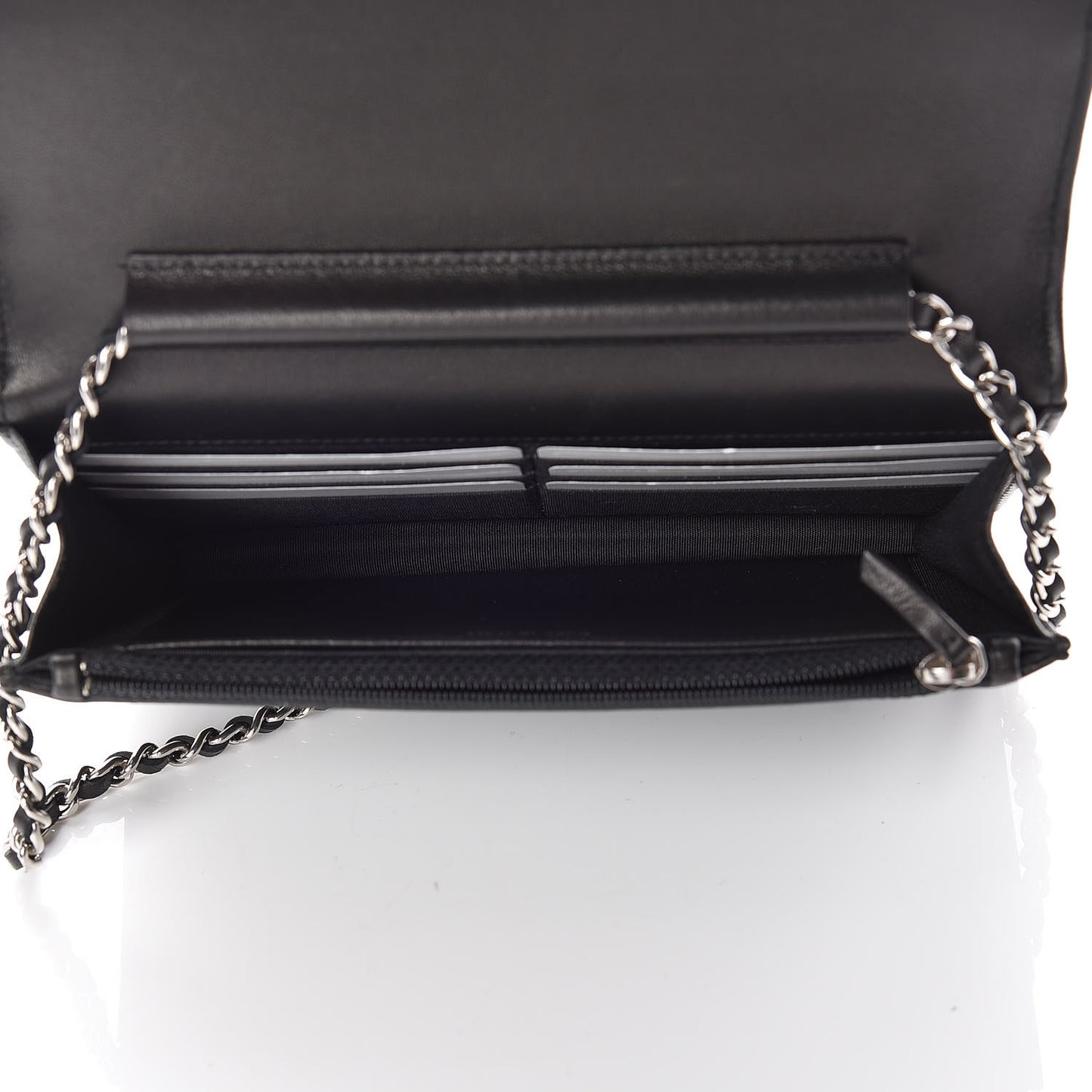 Lambskin Quilted Diamond CC Wallet On Chain WOC Black
