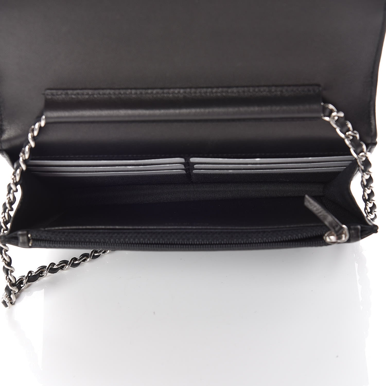 Chanel Lambskin Quilted Diamond CC Wallet On Chain WOC Black 5 of 13