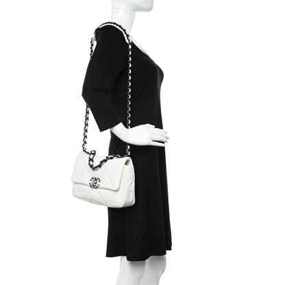 Chanel Glossy Calfskin Quilted Medium Chanel 19 Flap White Black 2 of 11