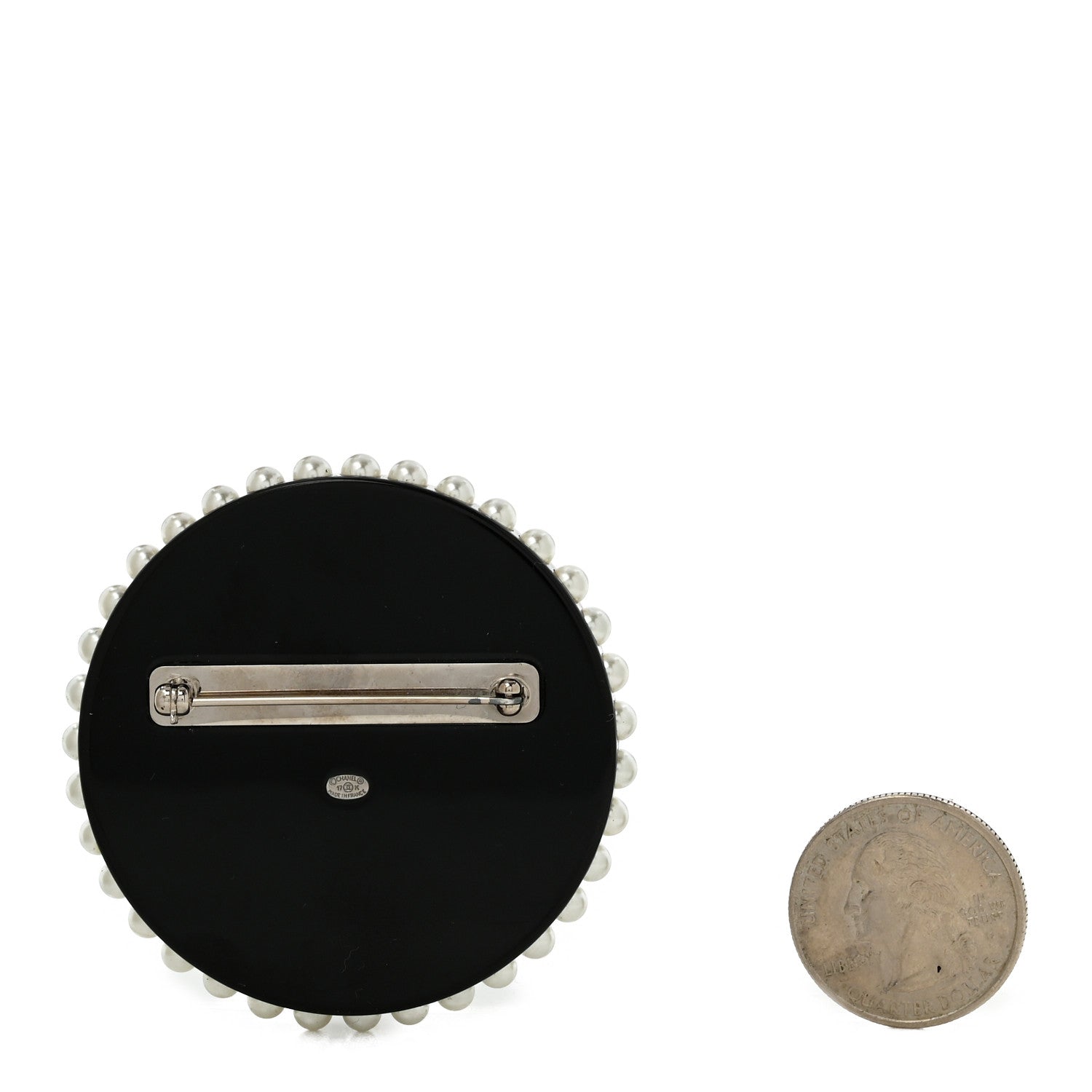 Chanel Glittered Resin Crystal Pearl CC Moon Pin Brooch Black Gold Silver 2 of 3